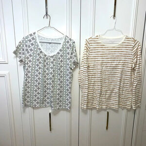 Kim Rogers‎ set 2 ivory cotton print tees Medium